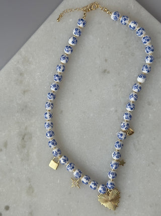 Rebecca Blue Beaded Charm Necklace