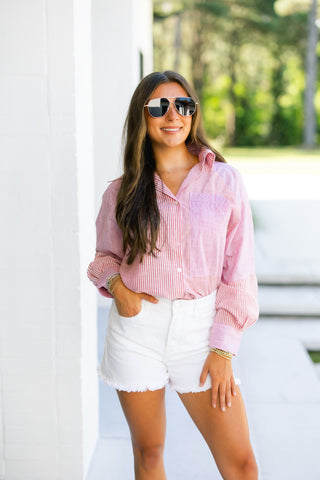 Take A Risk Red Striped Button Up Shirt ~FINAL SALE~