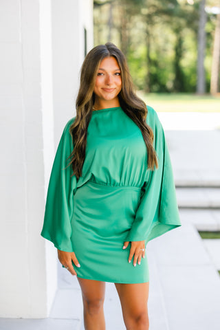 Live In The Moment Emerald Satin Mini Dress ~FINAL SALE~