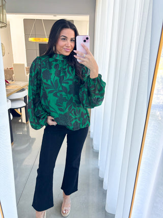 Emerald Whisper Sheer Floral Top