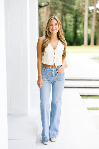 Social Hour Embroidered Tie Tank ~FINAL SALE~