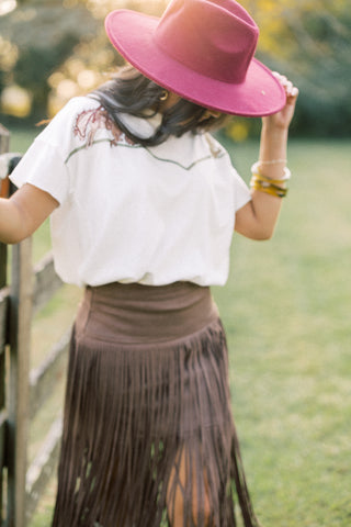 Sophie Suede Fringe Midi Skirt