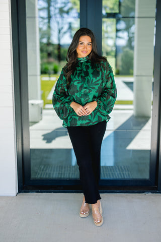 Emerald Whisper Sheer Floral Top