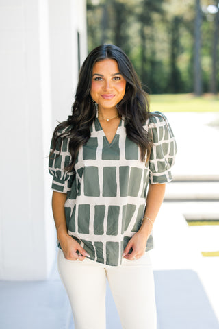 Get Out Of Town Green and Taupe Top ~FINAL SALE~
