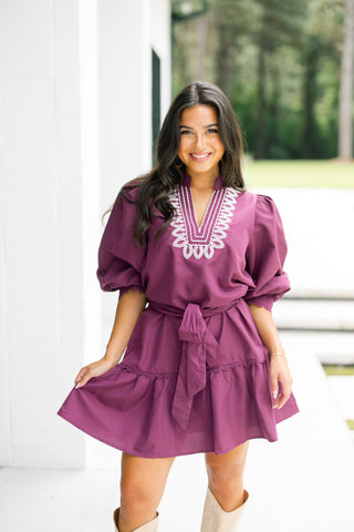 Pretty Plum Embroidered Dress ~FINAL SALE~