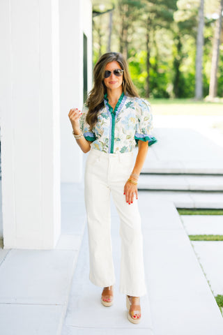 Floral Frills Top-Ecru