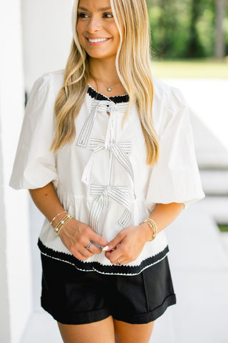 Ever After Embroidered Bow Tie Top ~FINAL SALE~