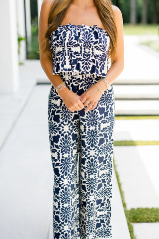 Next In Line Navy Printed Jumpsuit ~FINAL SALE~