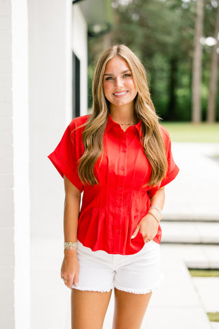 She Means Business Red Pleated Top ~FINAL SALE~