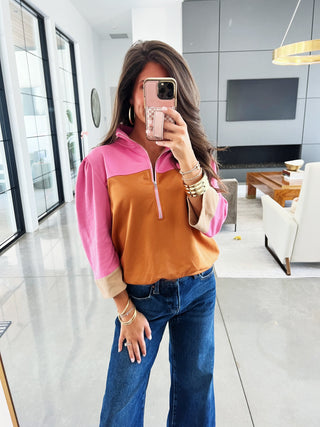 Camel Colorblock Quarter Zip