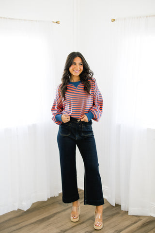 Baylor Coral and Navy Striped Top