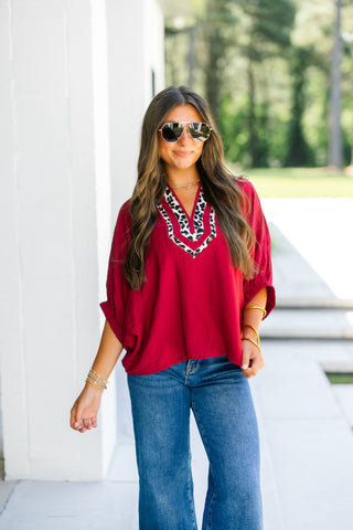 Daring Diva Garnet Leopard Top