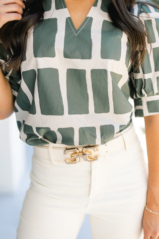 Get Out Of Town Green and Taupe Top ~FINAL SALE~