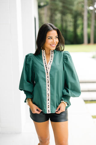 Wild Luxe Hunter Green Puff Sleeve Top ~FINAL SALE~