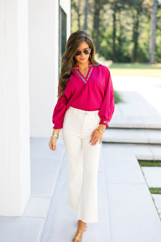 Call It A Day Crimson Collared Top