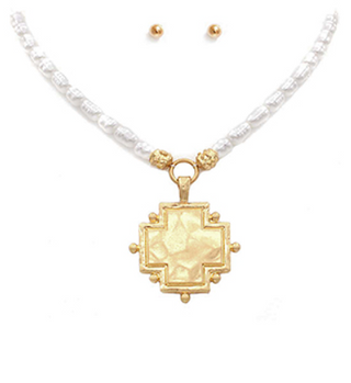 Textured Square Cross Necklace