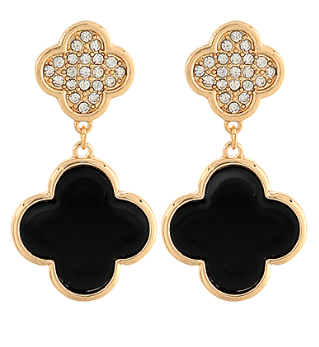 Double Clover Black Earrings