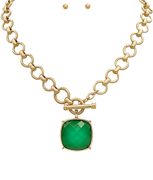 Emerald Stone Toggle Necklace