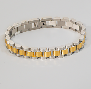 Two Tone Wide Watch Chain Bracelet