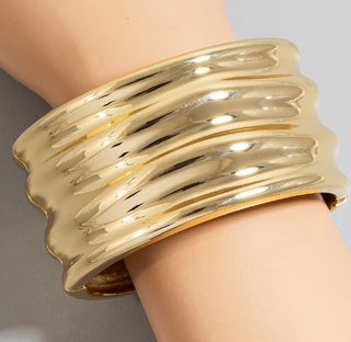 Wavy Textured Wide Hinge Bangle Bracelet