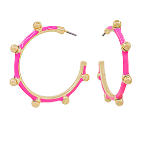 Hot Pink Dotted Hoop Earrings