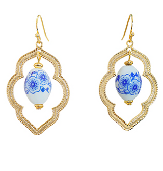 Blue Beaded Arabesque Earrings