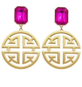 Fuchsia Stone Golden Earrings