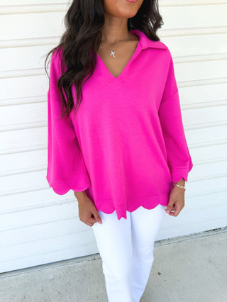Lovely in Hot Pink Scalloped Knit Top - Instyle Boutique