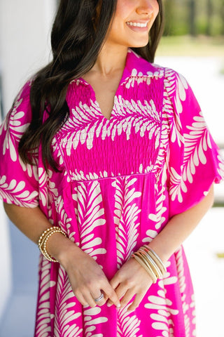 Palm Breeze Magenta Midi Dress - Instyle Boutique