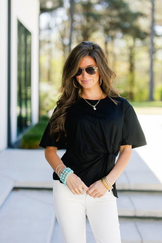 Side-Tie Peplum Top | Black