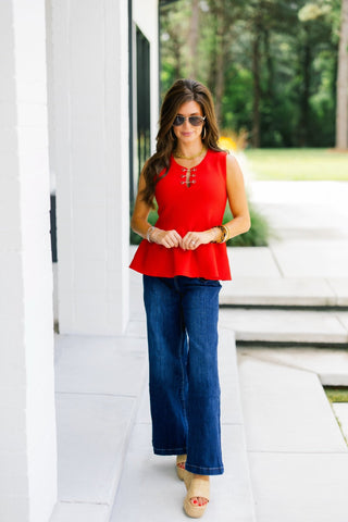 Locked & Luxe Red Peplum Top - Instyle Boutique
