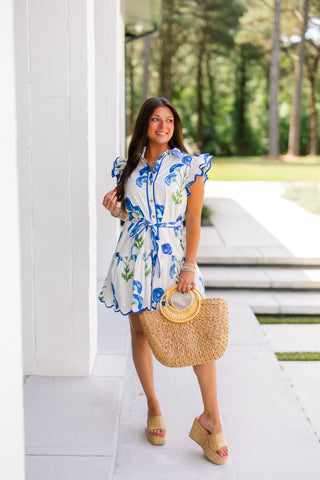 Blue Botanical Dress - Instyle Boutique