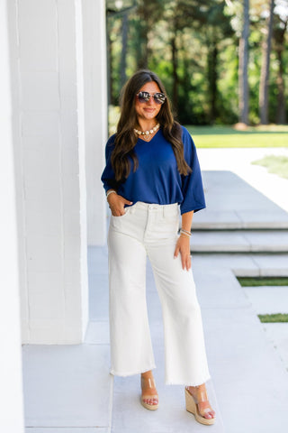 Happy Hour V-Neck Dolman Top-Navy - Instyle Boutique