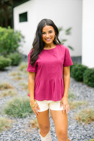By The Way Burgundy Pleated Top