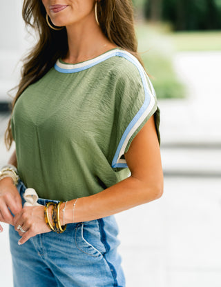 Good Vibes Contrast Trim Top