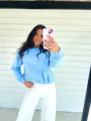 Blue Cloud Bubble Hem Pullover - Instyle Boutique