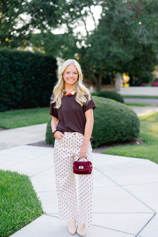 Ecru Polka Dot Wide Leg Pants