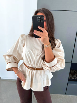 Easy Going Ecru Belted Top