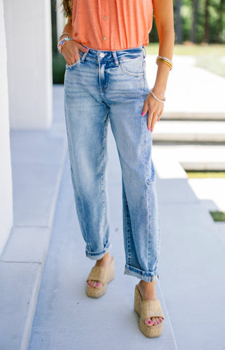 Cloud Nine Barrel High Rise Cuffed Denim - Instyle Boutique