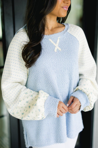 Sweet Blue Colorblock Thermal Top - Instyle Boutique