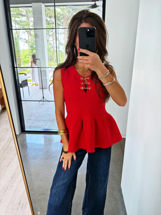 Locked & Luxe Red Peplum Top