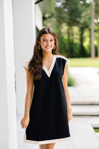 Black & Oatmeal Colorblock V-Neck Mini Dress - Instyle Boutique