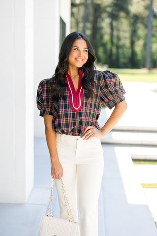 Pretty In Plaid Navy Top
