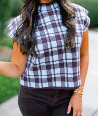 Blue Me Away Plaid Sweater Top