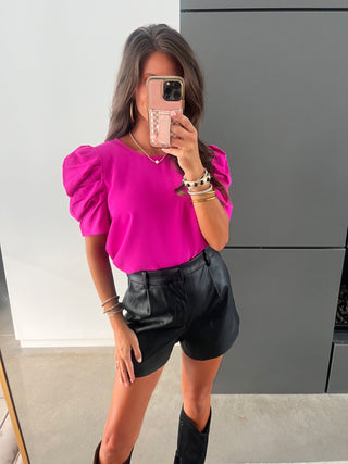 All The Love Puff Sleeve Top- Hot Pink