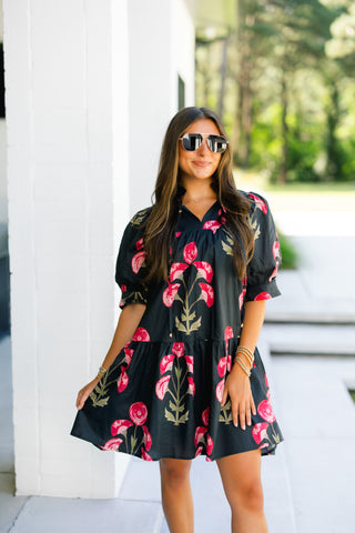 Cherry Blossom Black Floral Dress