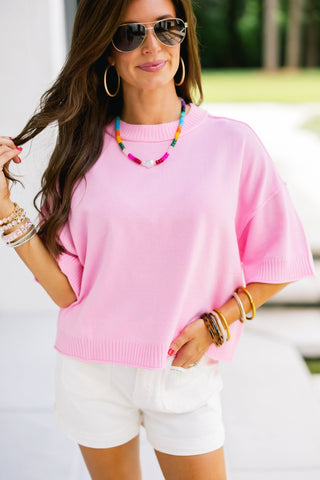 Relaxed Ribbed Knit Pink Sweater - Instyle Boutique