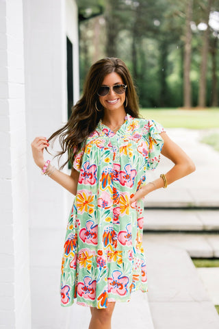 Floral Fantasy Green Dress - Instyle Boutique