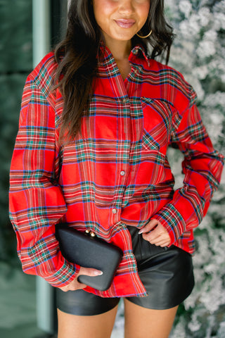 By The Fire Plaid Button Down Top