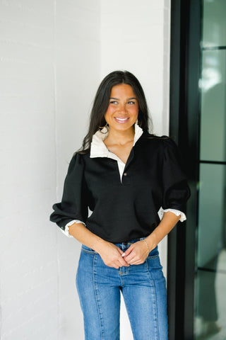 Black Pleated Puff Sleeve Top - Instyle Boutique